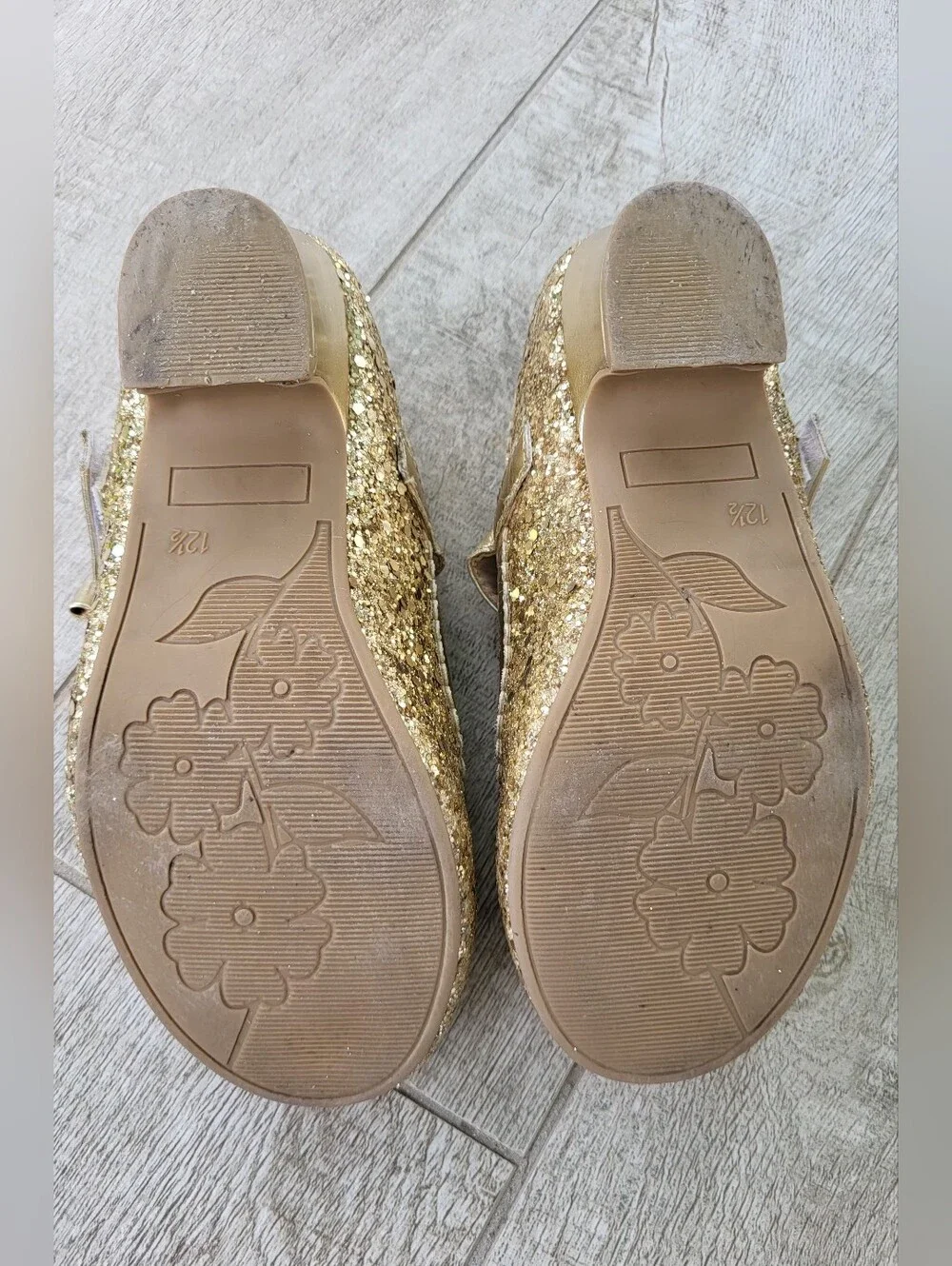 Girls' Gold Glitter Mary Jane Shoes with Bow Size 12.5